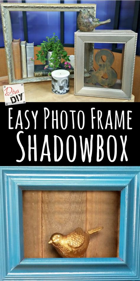 This DIY Shadow Box photo frame is so easy you'll want to make one for every room! Make everyone their own shadow box frame with this tutorial. Shadow Box Crafts Diy, Dollar Tree Shadow Box Diy, Diy Shadow Box Frame Dollar Stores, Frame Diorama, Big Picture Frames, Box Photo Frame, Farmhouse Shop, Diy Shadow Box, Box Crafts