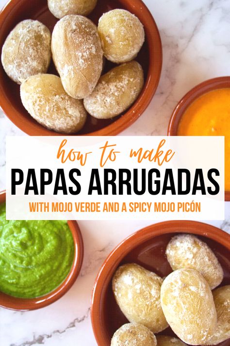 Salt Potatoes Recipes, Veggie Tapas, Mojo Sauce Recipe, Salt Potatoes, Mojo Verde, Mojo Sauce, Potato Sauce, Spanish Potatoes, Spanish Tapas Recipes