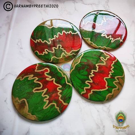 A Christmas themed coaster set.. set of 4 on a MDF base with resin work :)  #handmadewithlove #varnambypreethi #chennai #a… | Christmas themes,  Handmade, Coaster set Christmas Resin Coasters, Resin Tips, Resin Works, Christmas Resin, Epoxy Crafts, Resin Ornaments, Resin Christmas, Resin Work, Photo Wall Gallery