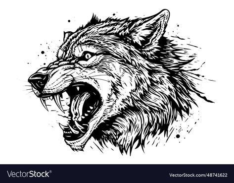 Wolf Engraving Illustration, Angry Wolf, Wolf Illustration, Engraving Illustration, Wolf Drawing, Sticker Ideas, Wolf Head, Ink Sketch, Armors