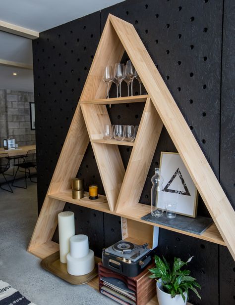 Triangle Bookshelf, Functional Office Space, The Block Nz, Functional Office, Resin Patio Furniture, Homes To Love, Triangle Shelf, Woodworking Furniture Plans, Office Makeover