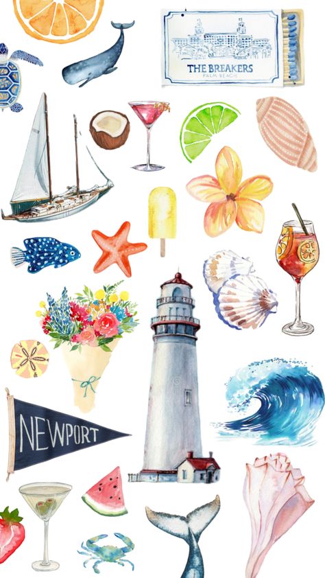 Summer Clipart Free Printable, Ipad Stickers, Beach Clipart, Summer Book, Watercolor Beach, Fish Ocean, Future Wallpaper, Beach Illustration, Summer Clipart