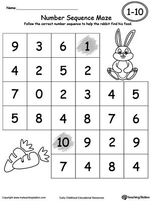 Practice Number Sequence With Number Maze 1-10: Practice recognizing number sequence with this fun maze printable. Your child will follow the correct numbers to complete the maze. Coloring Worksheets For Kindergarten, Math Maze, Number Worksheets Kindergarten, Number Sequence, Number Tracing, Preschool Math Worksheets, Numbers Kindergarten, Number Worksheets, Math Work