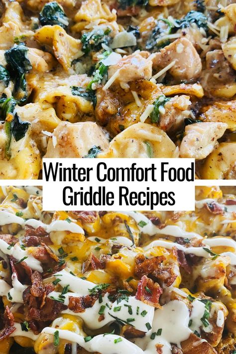 pasta and loaded potato dishes Winter Camping Recipes, Blackstone Grill Recipes Vegetarian, Dinner Griddle Recipes, Chicken Flat Top Grill Recipes, Bbq Griddle Recipes, Flat Top Chicken Recipes, Griddle Dinner Recipes, Blackstone Grill Recipe, Fall Blackstone Recipes