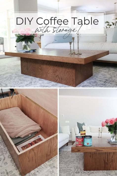 Diy Coffee Table No Tools, Lift Up Coffee Table Plans, 5 Ft Coffee Table, Diy Wood Block Coffee Table, Diy Storage Tables Living Room, Diy Coffee Table Design, Hidden Storage Coffee Tables, Coffee Table In Bedroom Ideas, Living Room Table Storage