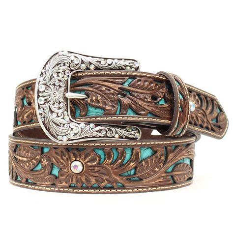 Ariat Belts, Turquoise Jewelry Outfit, Country Belts, Belts And Buckles, Custom Leather Belts, Cowgirl Belts, Turquoise Belt, Bling Belts, Tooled Leather Belts