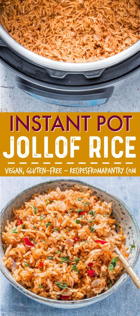 Instant Pot Nigerian Recipes, Pot Rice Recipe, Jollof Rice Recipe, Instant Pot Rice, Vegan Instant Pot Recipes, West African Food, Grain Bowls, Tomato Rice, Jollof Rice