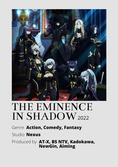 The Eminence In Shadow Poster, Fantasy Animes To Watch, Anime Suggestions Action, Shadow In Eminence, Action Anime Recommendations, The Eminence Of Shadow, Eminence In The Shadow, Action Anime Movies, Eminence Shadow