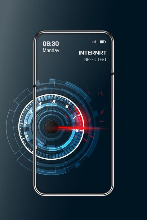 Internet speed test smartphone interface vector template. Mobile app page blue design layout. Wifi, mobile internet booster screen. Flat UI for application. Internet Speed Test, Vector Animation, Mobile Application Design, Flat Ui, Slow Internet, Speed Test, High Speed Internet, Application Design, Internet Speed