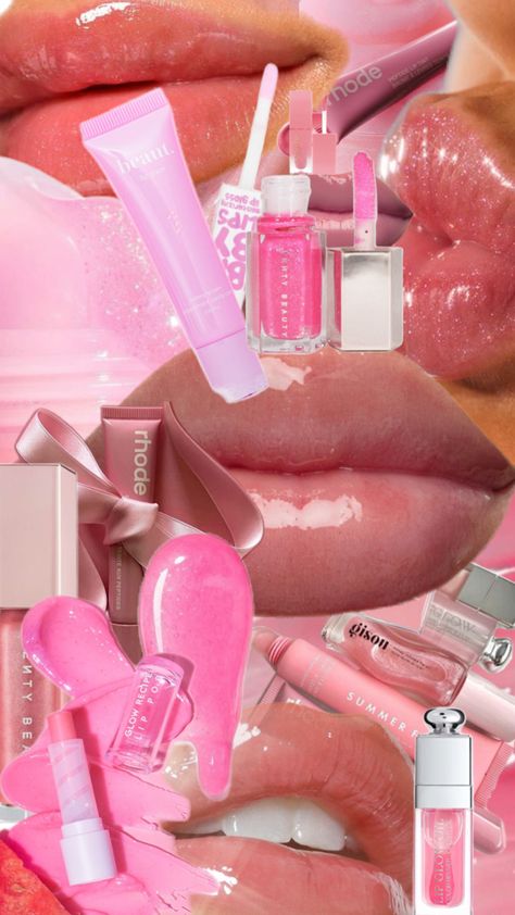 Collage of pink lip gloss  + lips + glossy favorites 💖 Aesthetic Lipgloss, Lip Gloss Lips, Gloss Lips, Lip Oils, Pink Lip Gloss, Glossy Lips, Pink Lips, Lip Gloss, Lips