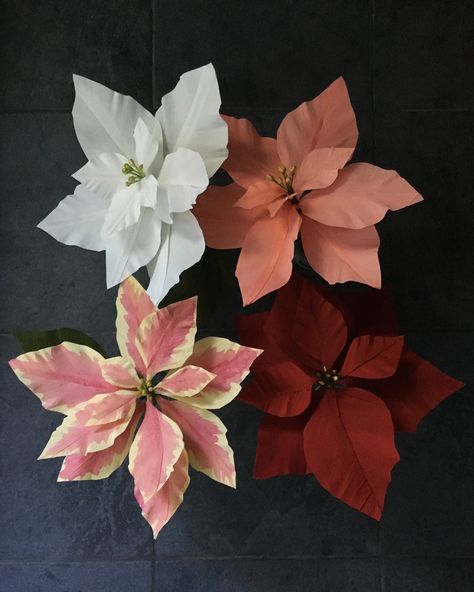 Paper Poinsettia Flower Diy, Crepe Paper Christmas, Giant Paper Poinsettia Flower Diy, Crepe Paper Poinsettia Flower Tutorial, Tissue Paper Poinsettia, Poinsettia Crepe Paper Flowers, Poinsettia Crepe Paper, Pointsetta Paper Flower, Handmade Poinsettia Flowers