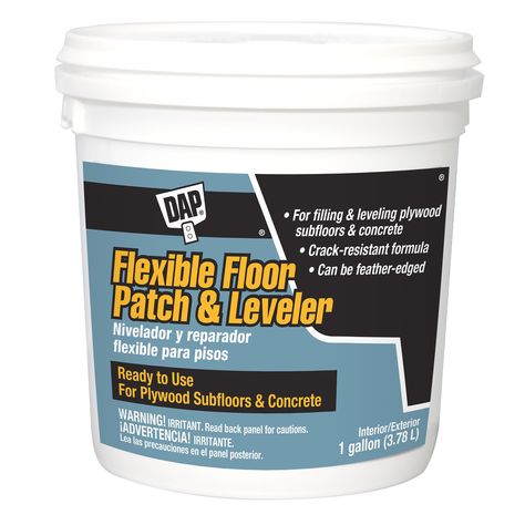 Ready-to-use, latex-based product used to fill cracks, fastener or knot holes and level low areas in plywood sub floors or concrete surfaces. The floor patch and leveler will remain flexible allowing the plywood sub floor to flex without cracking the filled-in areas. Ideal for filling and leveling surfaces prior to installation of carpeting, vinyl floor tile or sheeting, as well as ceramic or mosaic floor tile. DAP Flexible Floor Patch and Leveler 1-oz Waterproof Interior/Exterior Gray Patching Floor Leveling, Leveling Floor, Plywood Subfloor, Vinyl Floor Tiles, Mosaic Floor Tile, Mirror Wall Living Room, Concrete Projects, Basement Flooring, Mosaic Flooring