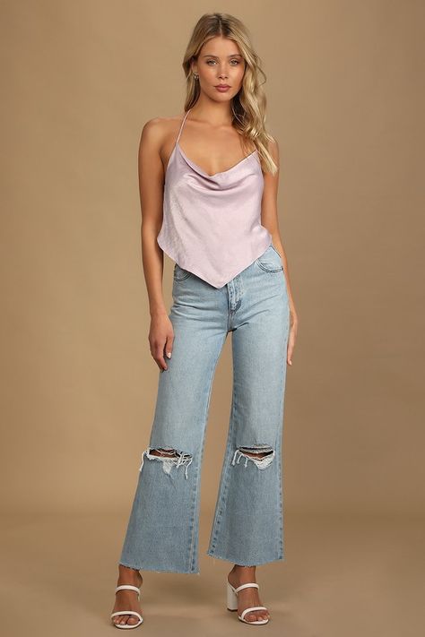 Handkerchief Top, Handkerchief Style, What Is Trending Now, Halter Strap, Cowl Neckline, Satin Top, T Shirt And Jeans, Tank Top Cami, Go Ahead