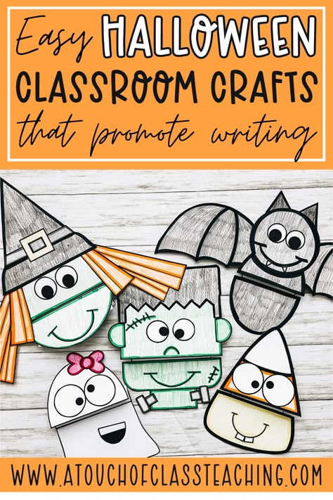 These easy Halloween classroom crafts are perfect to use alongside Halloween writing prompts! Each craft includes space to write, and can be used to make an adorable (and student made) Halloween bulletin board. Halloween Classroom Crafts, Halloween Writing Activities, Halloween Writing Prompts, Classroom Halloween Party, Halloween Bulletin Boards, Halloween Writing, Hallowen Ideas, Halloween Party Ideas, Halloween Classroom