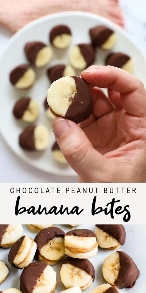 Chocolate Peanut Butter Banana Bites, Snack Sani, Snacks Easy, Frozen Dessert Recipe, Banana Bites, Frozen Chocolate, Healthy Snacks Easy, 100 Calories, Idee Pasto Sano