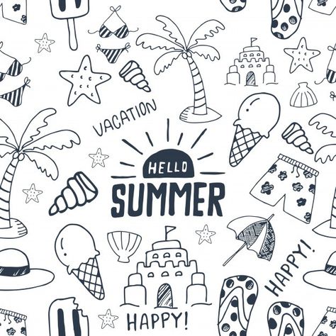 Summer Doodles, Banner Doodle, Bujo Doodles, Doodle Background, Hand Doodles, Summer Illustration, Sketch Notes, Vector Sketch, Easy Doodles Drawings