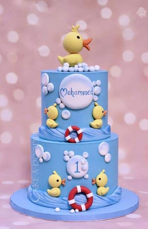 2nd Birthday Cake Boy, Duck Cake, Ocean Cakes, Baby First Birthday Cake, Gravity Cake, Fondant Cake Designs, Happy Birthday Cake Images, 1st Birthday Cakes, Creative Cake Decorating