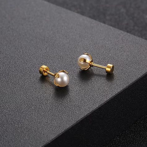 OhlalajewelryUS - Etsy Gold Tops Earrings, Bottle Doll, Tops Earrings, Ear Jewellery, Small Pearl Earrings, Gold Tops, Antique Gold Earrings, Gold Earrings Models, Pearl Jewelry Design