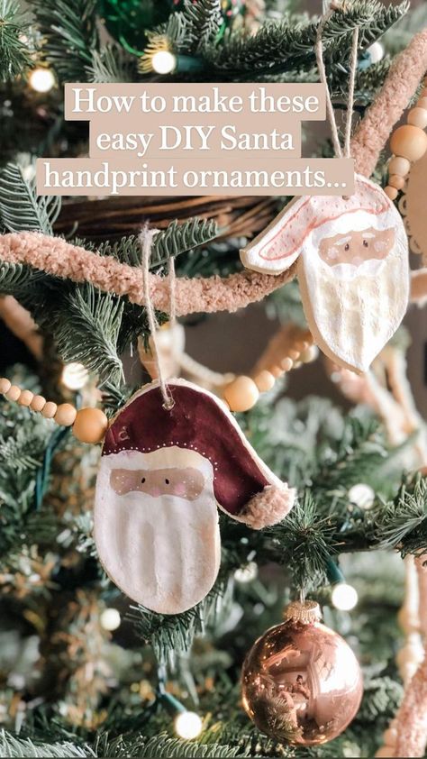 How to make these easy DIY Santa handprint ornaments... | Christmas crafts, Handprint christmas, Handprint christmas tree Christmas Crafts Handprint, Santa Hand Ornament, Santa Handprint Ornament, Kids Crafts Ornaments, Toddler Ornaments, Santa Handprint, Baby Christmas Crafts, Handprint Christmas Tree, Christmas Handprint