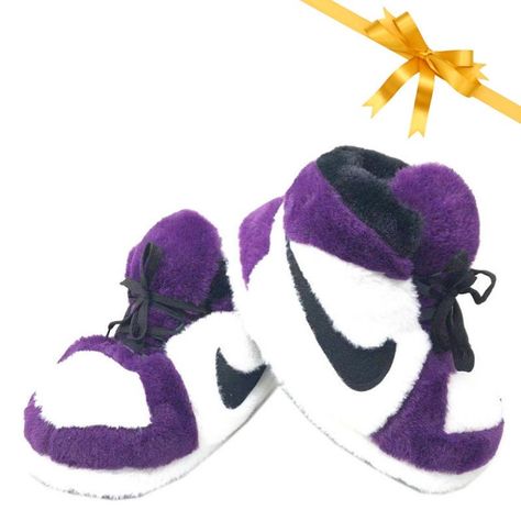 🐣. Offer Xtras! Sneaker Slippers - New Styles sneaker plush slippers Unisex big slippers (One Size Fits All from 4-12) for $37.95 #ShoeSlippers #slippers #KidsSneakerSlipper #SneakerSlipper #SneakerSlippers #SneakerPantoffels #BigSlippers #SneakerPlush #PlushShoes Fluffy Shoes, Sneaker Lovers, Sneaker Slippers, Winter Sneakers, Soft Purple, Purple Fabric, House Shoes, Purple Hues, Classic Sneakers