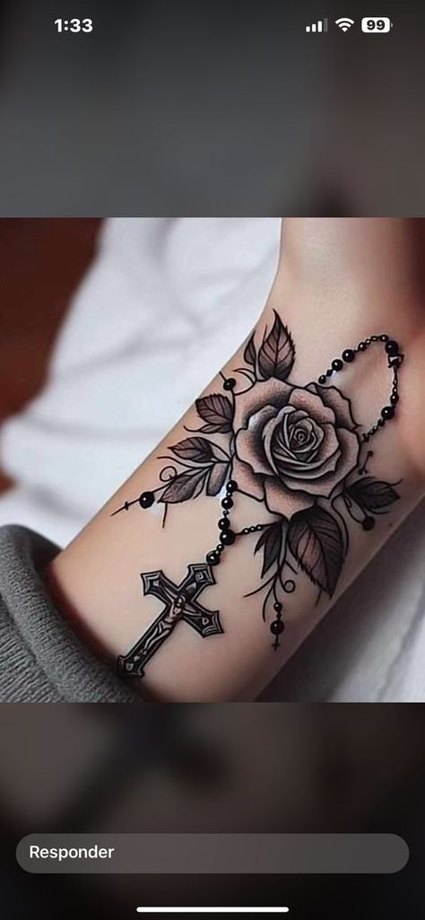 Unique Cross Tattoos For Women Beautiful, Tattoo Ideas Arm Woman, Mexican American Tattoos, Roseary Tattoo, Atrapasueños Tattoo, Jesus Tattoos, Crucifix Tattoo, Unique Cross Tattoos, Motherhood Tattoos