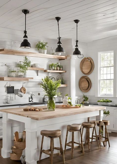 20 Modern Farmhouse Kitchen Ideas You’ll Love 13 Modern Farmhouse Kitchen Lights, Farmhouse Kitchen Valance, Modern Farmhouse Kitchen Ideas, Country Kitchen Island, Farmhouse Island, Modern Farmhouse Ideas, Reclaimed Wood Beams, Farmhouse Kitchen Lighting, Colonial Farmhouse