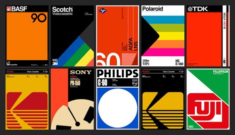 Poster Collection inspired by VHS packaging Vhs Design, 80s Graphics, Cassette Futurism, Retro Packaging, Graphic Design History, Branding Design Studio, Retro Graphic Design, 80s Design, 80s Aesthetic