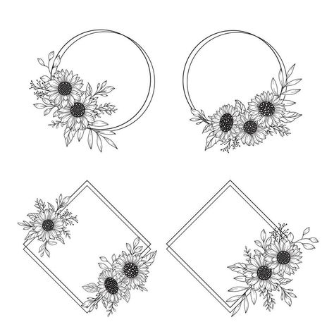 Sunflower Frames Line Art, Fine Line Sunflower Frames Hand Drawn Illustration. Coloring Page with SunFlowers. Fine Line Sunflower, Wedding People, Heart Tree, Logo Banners, Cityscape Photos, Heart With Arrow, Background Banner, Flower Heart, Flower Frame