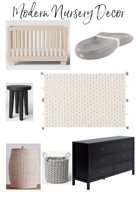 Black White And Wood Nursery, Black And White Neutral Nursery, Black Dresser Nursery Girl, Black Dresser With White Crib, Nursery With Black Dresser, Black Dresser In Nursery, Neutral And Black Nursery, Black Dresser Nursery Baby Boy, Black Nursery Dresser