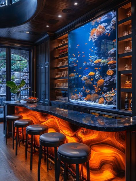 Bar Fish Tank, Fish Restaurant Design, Aquarium Bar, Aquarium Restaurant, Dream Restaurant, Coral Aquarium, Amazing Aquariums, Cool Fish Tanks, Tropical Fish Tanks