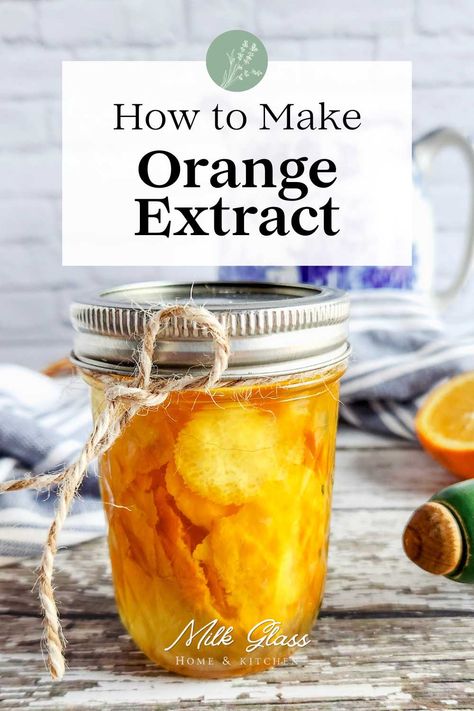 Add the bright, tangy flavors of orange into your baking and cooking with this easy orange extract recipe. It tastes much better than store-bought extracts, all while reducing waste and saving money! rnrn Diy Orange Extract, Homemade Orange Extract, Extract Recipes How To Make, Make Your Own Extracts, Orange Canning Recipes, How To Use Oranges, Extra Oranges What To Do With, Canning Oranges Recipes, How To Use Up Oranges