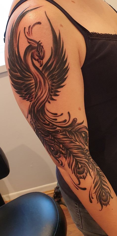 Phoenix Tattoo On Arm For Women, Tattoos Of Phoenix Bird, Pheonix Tattoo For Women Arm Sleeve, Phoenix Bird Tattoos Woman Back, Phönix Tattoo Design Women, Pheonix Sleeve Tattoos For Women, Phoenix Bird Tattoos Woman Arm, Phoenix Tattoo Design Feminine Arm, Phoenix Arm Sleeve Tattoo