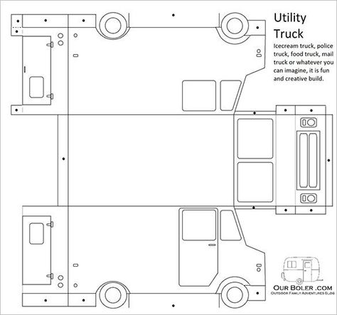 Food Truck Template, Truck Template, Truck Crafts, Paper Model Car, 3d Templates, Mail Truck, Utility Truck, Police Truck, Paper Car