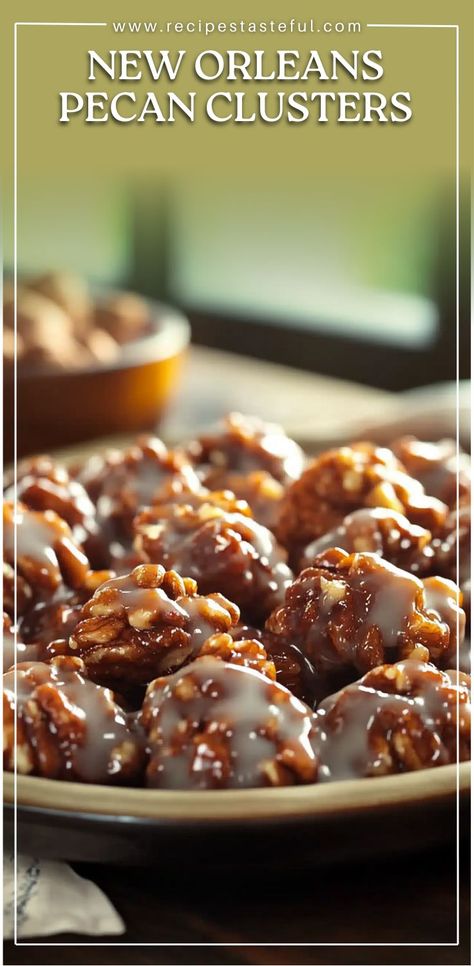 These New Orleans Pecan Clusters are a sweet and buttery treat, combining toasted pecans with a rich caramel-like syrup. With just a few simple ingredients, they capture the deep, nutty flavors of the South and are perfect for any occasion, from casual snacks to festive gatherings. Pecan Clusters Recipe, Cajun Appetizers, Pecan Clusters, Best Party Snacks, Candied Pecans Recipe, Pecan Desserts, Pecan Recipes, Caramel Pecan, Appetizer Bites