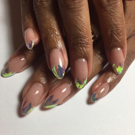 Black Chrome Nails Designs, Holographic Tips, Nails With Holographic, Black Chrome Nails, Chrome Nails Designs, Celebrity Nails, Nail Sets, Design Board, Holographic Nails