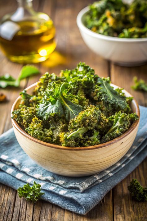 Easy Curly Kale Chips Recipe Roasted Chickpeas Snack, Vegan Protein Snacks, Kale Chips Recipe, Vegan Energy Balls, Curly Kale, Crispy Kale, Baked Kale, Kale Chip Recipes, Healthy Snack Alternatives