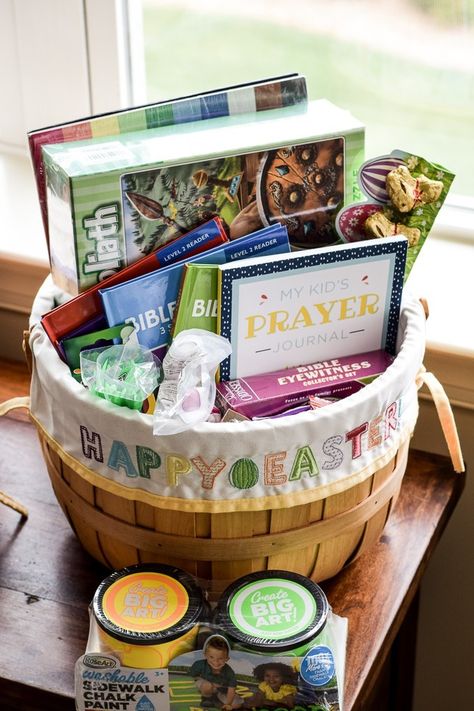 Resurrection Gifts For Kids, Faith Easter Basket, Christian Based Easter Baskets, Resurrection Basket Ideas, Jesus Centered Easter Basket, Christian Easter Gifts For Kids, Jesus Easter Basket Ideas, Christian Easter Basket Ideas, Christ Centered Easter Basket