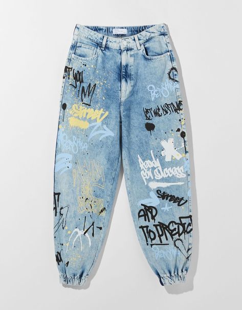 Graffiti Pants, Bershka Jeans, Water Energy, Jeans Models, Graffiti Prints, Printed Joggers, Jogger Jeans, Designer Jeans, Natural Resources