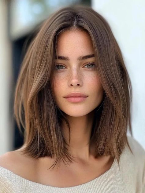 29 Chestnut Hair Color Ideas Caramel Mid Length Hair, Subtle Waves Hair, Brown Hair Neutral Skin Tone, Dark Sandy Brown Hair, Neutral Tone Brown Hair, Brown Hair For Light Skin Tone, Low Maintenance Haircut For Round Face, Mid Cut Hair, Chestnut Hair With Highlights