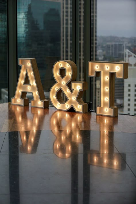 Marquee Letter Lights from a "Love at First Sight" Romantic Modern Wedding on Kara's Party Ideas | KarasPartyIdeas.com (6) Big Letters Decoration Wedding Ideas, Wedding Letter Lights, Wedding Light Up Letters, Wedding Light Letters, Letters At Wedding, Light Letters Decor, Big Letters Decoration, Marquee Lights Wedding, Wedding Letters Decor