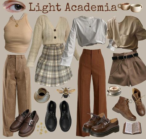 Light Academia Female Outfits, Summer Acedamia Fashion, Dark Academia Outfits For Summer, Victorian Academia Outfits, Bright Academia Outfit, Cottegcore Aesthetic Outfits, Light Academia Aesthetic Outfit Summer, Academia Outfits Summer, Style Chart Aesthetic