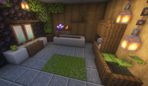 Ditch that boring old qwartz bathroom and add some life into the room! Using the new 1.17 plants you can really spice things up a bit. Minecraft Interior Design Bathroom, Bathroom Ideas Minecraft, Minecraft Room Ideas In Game, Minecraft Bathroom, Minecraft Decoration, Minecraft Interior, Minecraft Interior Design, Cozy Bathroom, Minecraft Room