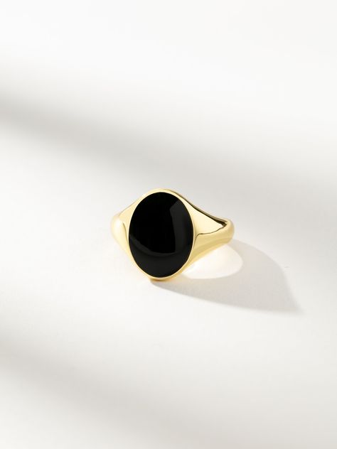 Black Onyx Oval Statement Ring in Gold | Uncommon James Luxury Polished Onyx Rings, Black Onyx Ring Vintage, Black Rings For Women Simple, Onyx Rings Women, Black And Gold Ring, Gold Oval Ring, Black Obsidian Ring, Uncommon James, Obsidian Ring