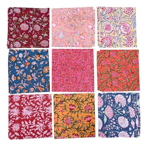 PRICES MAY VARY. Easy to clean Light weight Easy to care Absorbency KLAVATE10 Pc Mix Lot This beautiful floral-patterned napkins were hand-stamped by local makers in India using traditional techniques. The 100% cotton napkins are approximately 16x16" and should be machine washed cold. The product is a hand-printed textile so there will be naturally occurring dye and pattern variations throughout, making each piece unique. Each napkin has been pre washed and made carefully, with its four hems tur Wedding Reception Napkins, Embroidery Napkins, Dining Table Cloth, Hand Printed Textiles, Patterned Napkins, Printed Napkins, Cloth Napkin, Hand Block Print, Linen Textile