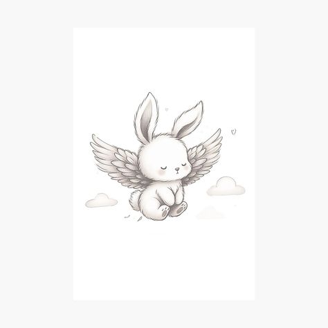 Get my art printed on awesome products. Support me at Redbubble #RBandME: https://www.redbubble.com/i/photographic-print/Angelic-Bunny-with-wings-by-NupiDesigns/161617113.6Q0TX?asc=u Bunny With Wings Drawing, Angel Bunny Tattoo, Bunny With Angel Wings Tattoo, Bunnies Kissing Tattoo, Bunny Holding Flower Tattoo, Bunny With Wings, Angel Bunny, Permanent Marker, Art Clothes