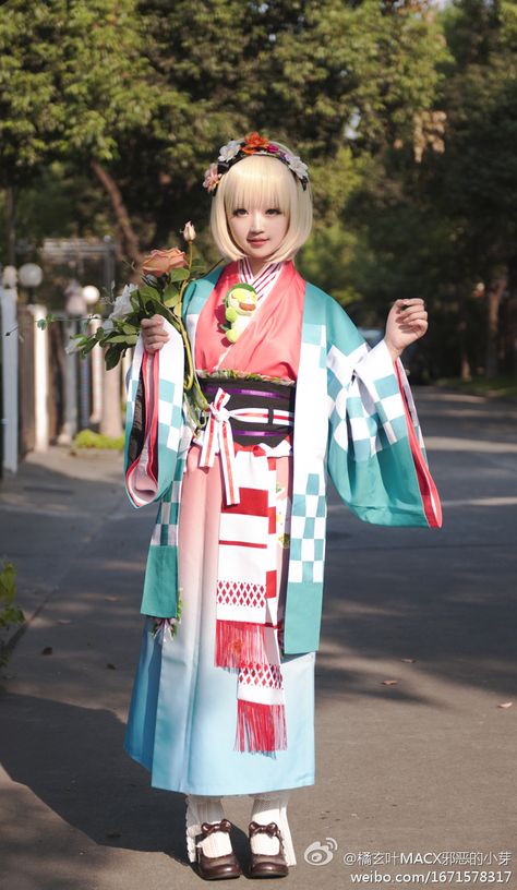 Ao no Exorcist's Shiemi Moriyama - very nice True Cross Academy, Cross Academy, Blue Exorcist Cosplay, Shiemi Moriyama, Kimono Cosplay, Blonde Hair Green Eyes, Hair Green Eyes, Modern Kimono, Rin Okumura