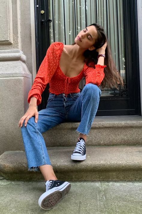 Lesbian Style, Cutout Blouse, Orange Blouse, Top Outfit, Smocked Top, Old Soul, Urban Outfitters Women, Print Crop Tops, Cotton Tank Top