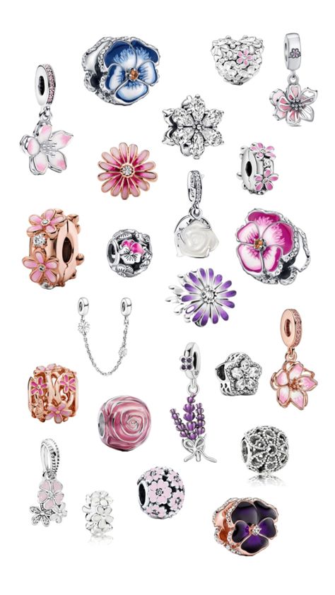 #pandora #charms #flowers Pandora Charms Pink, Pandora Flower, Pandora Bracelet Charms Ideas, Pandora Bracelet Designs, Pandora Jewelry Charms, Girly Gifts, Real Jewelry, Pandora Bracelet Charms, Crystal Beads Bracelet