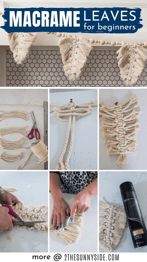 Easy Beginner Macrame, Macrame For Beginners, Beginner Macrame, Macrame Leaves, How To Macrame, Macrame Wall Hanging Tutorial, Fabric Stiffener, Side Design, Macrame Patterns Tutorials