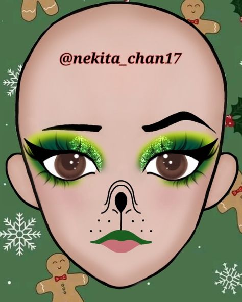 Grinch + gliter + delineado Halloween Makeup Grinch, Grinch Makeup Simple, Cute Elf Makeup Looks Christmas, Makeup Looks Christmas Easy, Grinch Themed Makeup, Grinch Glam Makeup, Glam Grinch Makeup, Christmas Makeup Grinch, Grinch Face Makeup